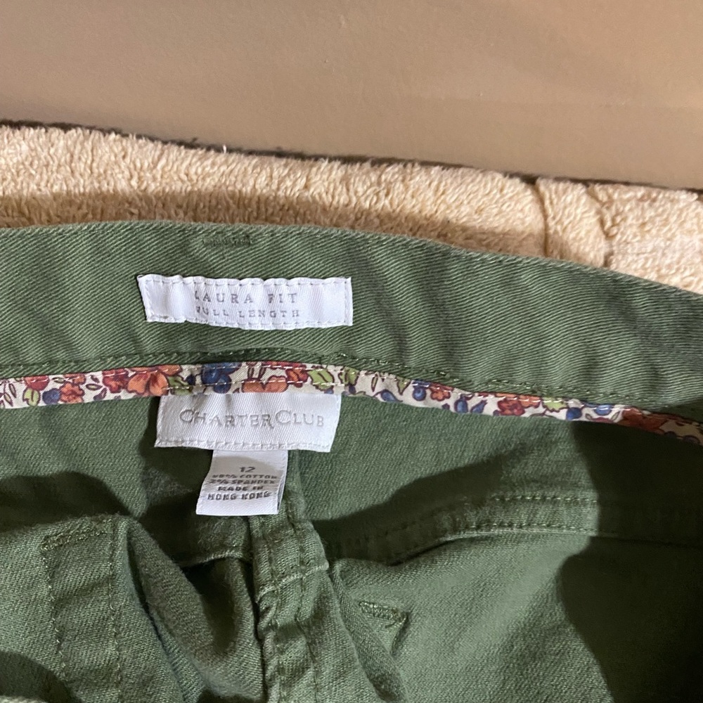 Charter Club Women's Olive Denim Suit Jacket & Pants Size L - Picture 5 of 7